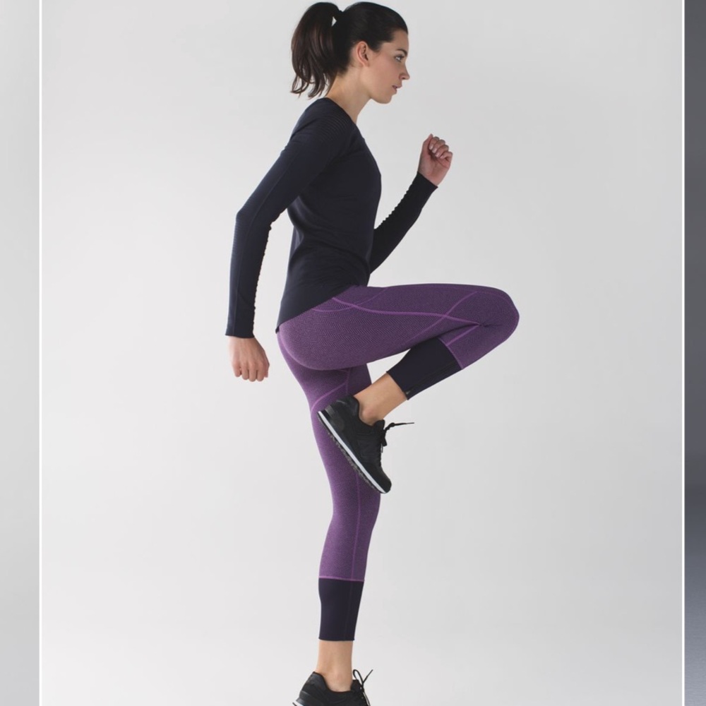 Lululemon Rebel Runner Crop Giant Herringbone Black Grape Heathered size 6